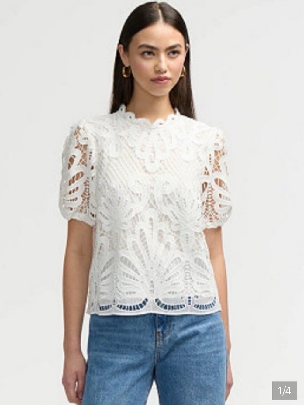 NVLT White Crochet Lace Short Sleeve Blouse